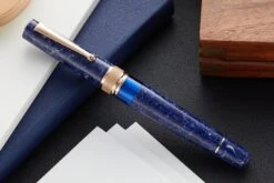 Delta Lapis Blue Celluloid Fountain Pen - Rosegold (Limited Edition) -Writing Tools Store Delta Lapis Blue Celluloid RoseGold 2