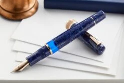 Delta Lapis Blue Celluloid Fountain Pen - Rosegold (Limited Edition) -Writing Tools Store Delta Lapis Blue Celluloid RoseGold 3