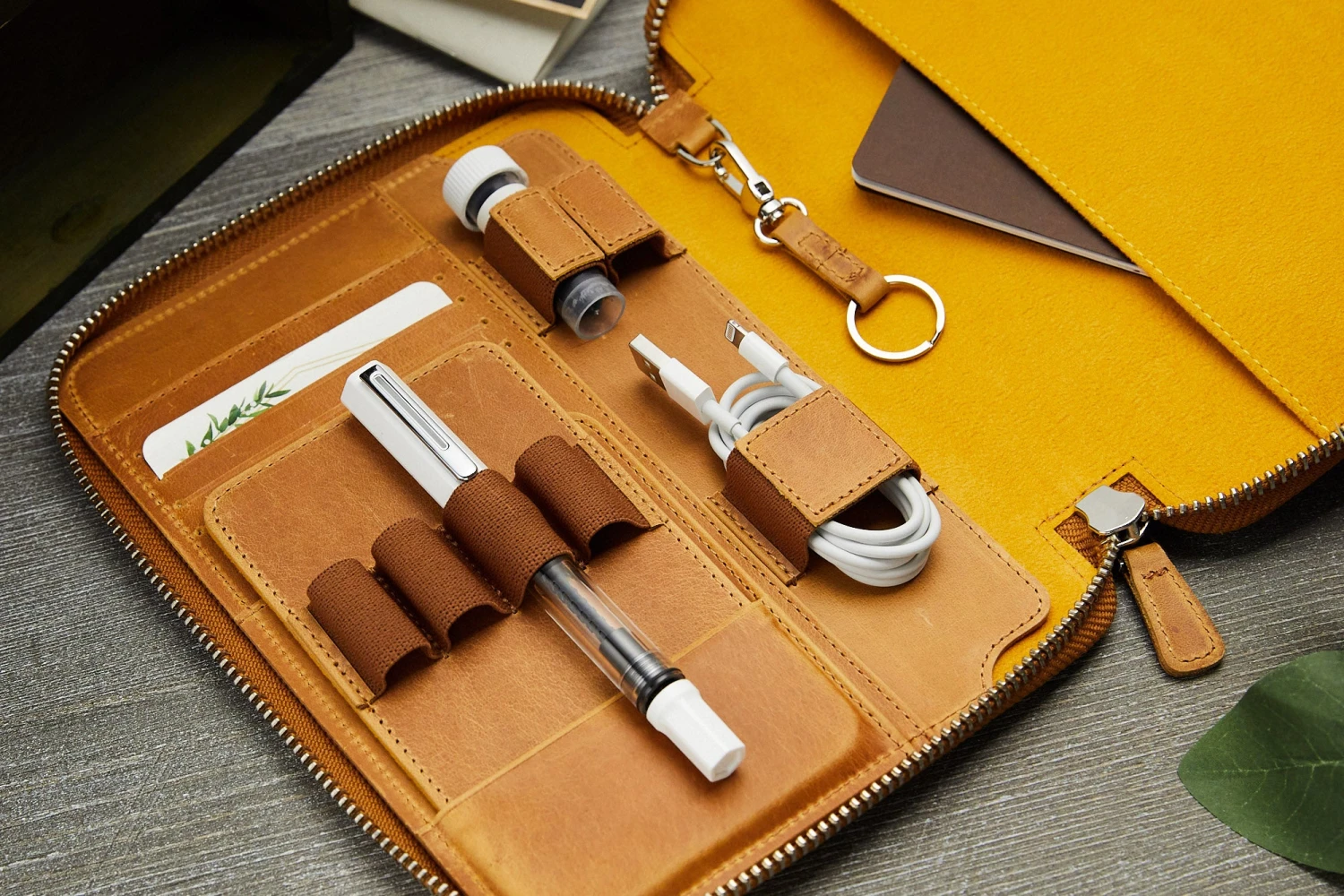 Galen Leather Zippered A5 Notebook Folio - Crazy Horse Honey Ochre 7 Galen Leather Zippered A5 Notebook Folio - Crazy Horse Honey Ochre - Image 7