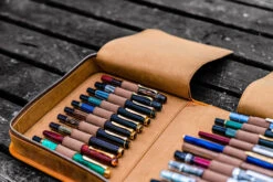 Galen Leather Zippered 40 Slot Pen Case - Crazy Horse Brown -Writing Tools Store GalenLeather PenCase40 CrazyHorseBrown stock 2