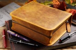 Galen Leather Zippered 40 Slot Pen Case - Crazy Horse Brown -Writing Tools Store GalenLeather Zippered40SlotPenCase CrazyHorse Brown 1