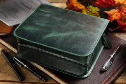 Galen Leather Zippered 40 Slot Pen Case - Crazy Horse Forest Green -Writing Tools Store GalenLeather Zippered40SlotPenCase CrazyHorse ForestGreen 1