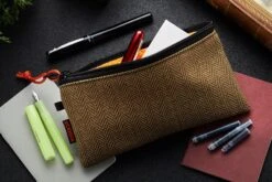Rickshaw Bagworks Plush Pen/Gadget Pouch - Stout Brown/Mandarin -Writing Tools Store Rickshaw Pen Gadget Pouch Tweed 2